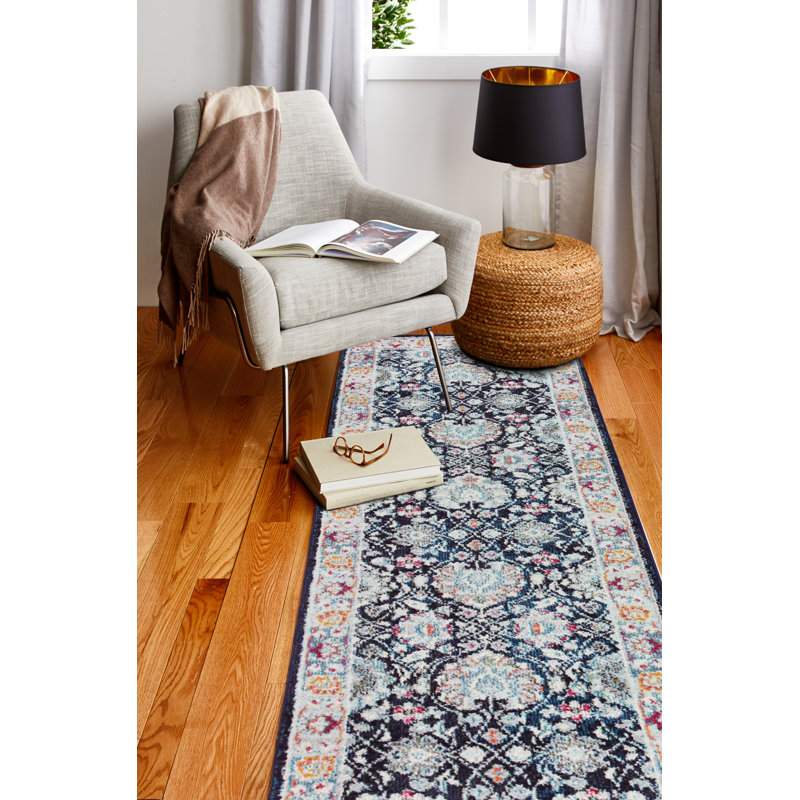 Charlton Home® Kalispell Performance Ivory/Black/Blue Rug & Reviews